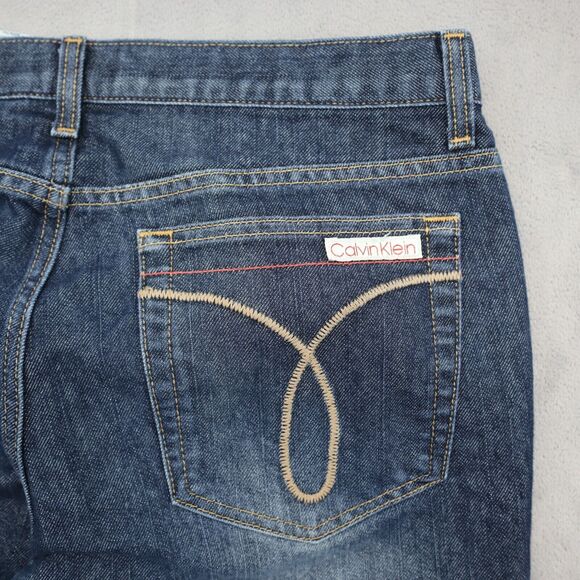 Calvin Klein Pants Womens 11 Blue Flare Low Rise Button Dark Wash Denim Jeans - Picture 16 of 16